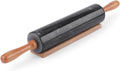Marble Rolling Pin Heavy Nonstick Stone Dough Roller - 10 Inch Polished Barrel with Wooden Handles & Cradle Stand for Baking Pastry Bread Pizza Cookies Pie Crust Pasta Tortillas (Black)