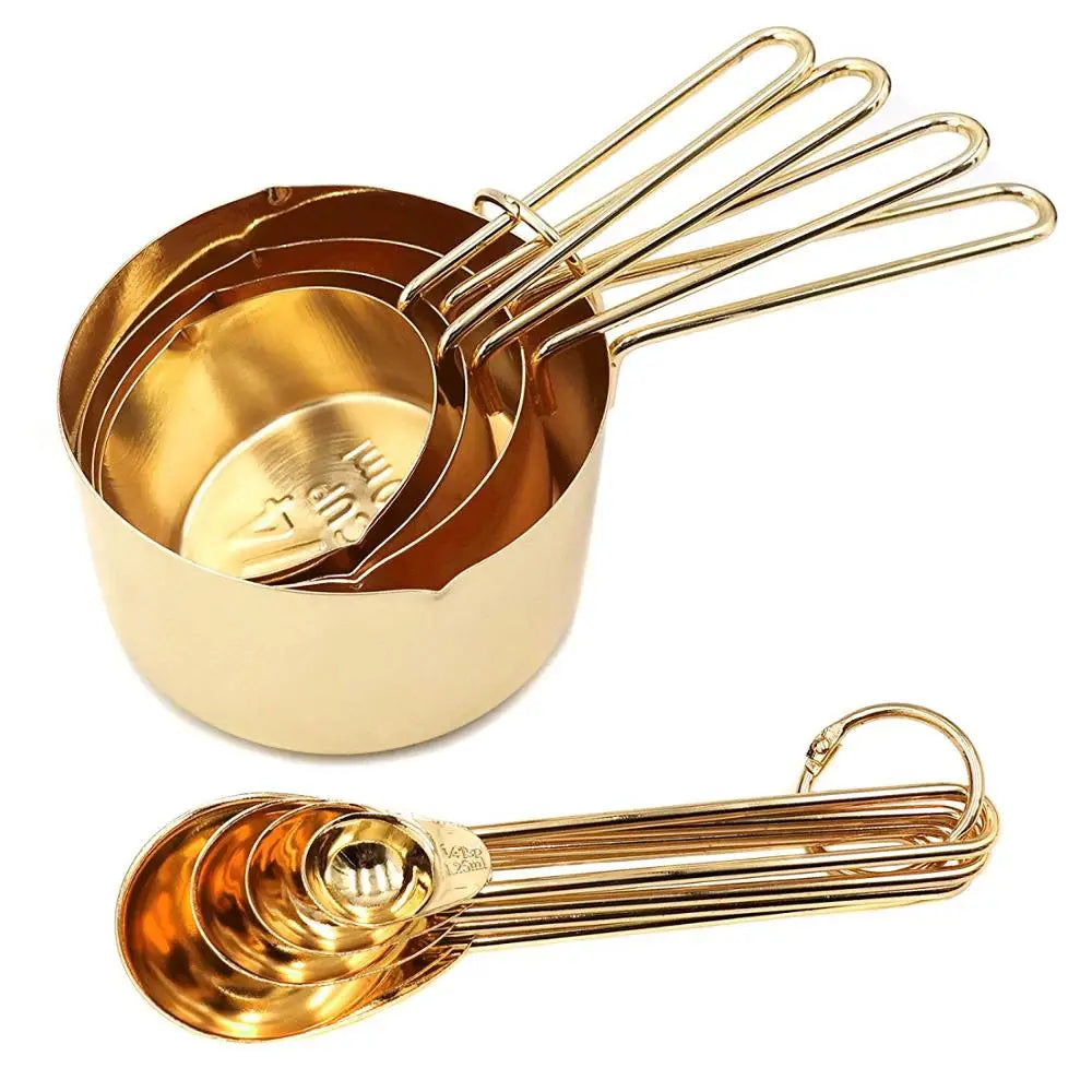 8PCS Stainless Steel Measuring Spoons Set Rose Gold Measuring Cups Kitchen Accessories Baking Tea Coffee Spoon Measuring Tools