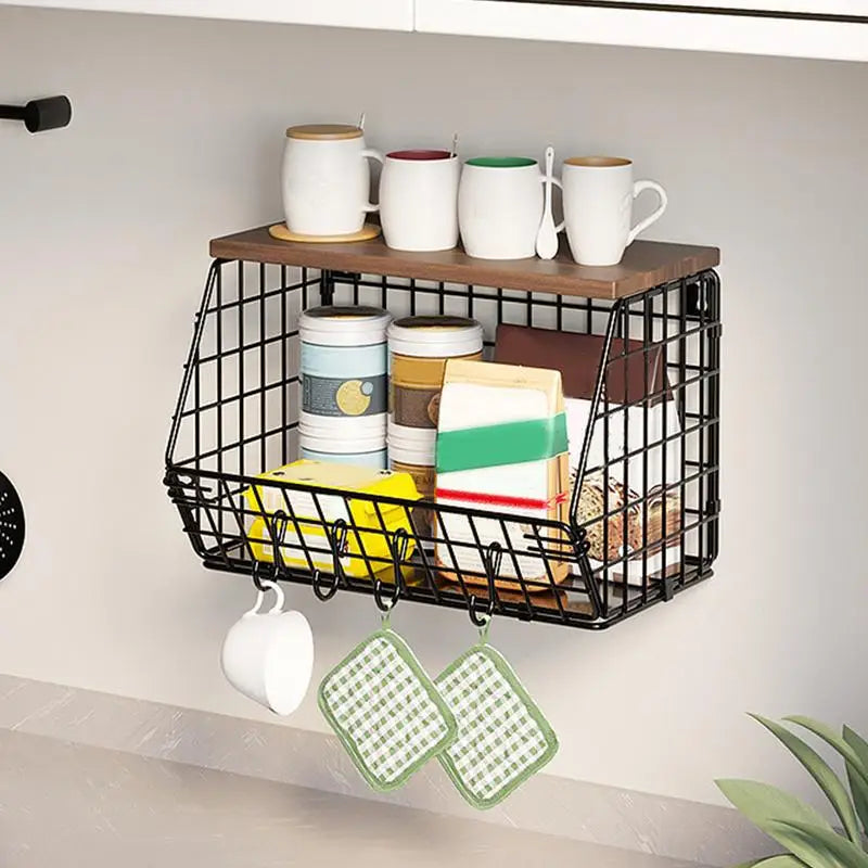 Kitchen Wall Mount Storage Rack Snack Organizer Wall Shelf Stackable Spices Dish Sink Rack for Storing Fruits and Vegetables