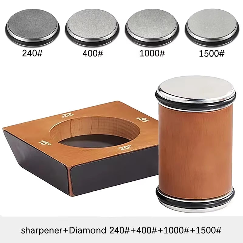 New Wooden【4 Angle】Rolling Knife Sharpener Kit for Straight Edge Roller Knife Sharpening with Industry Diamonds Chef Knife Set