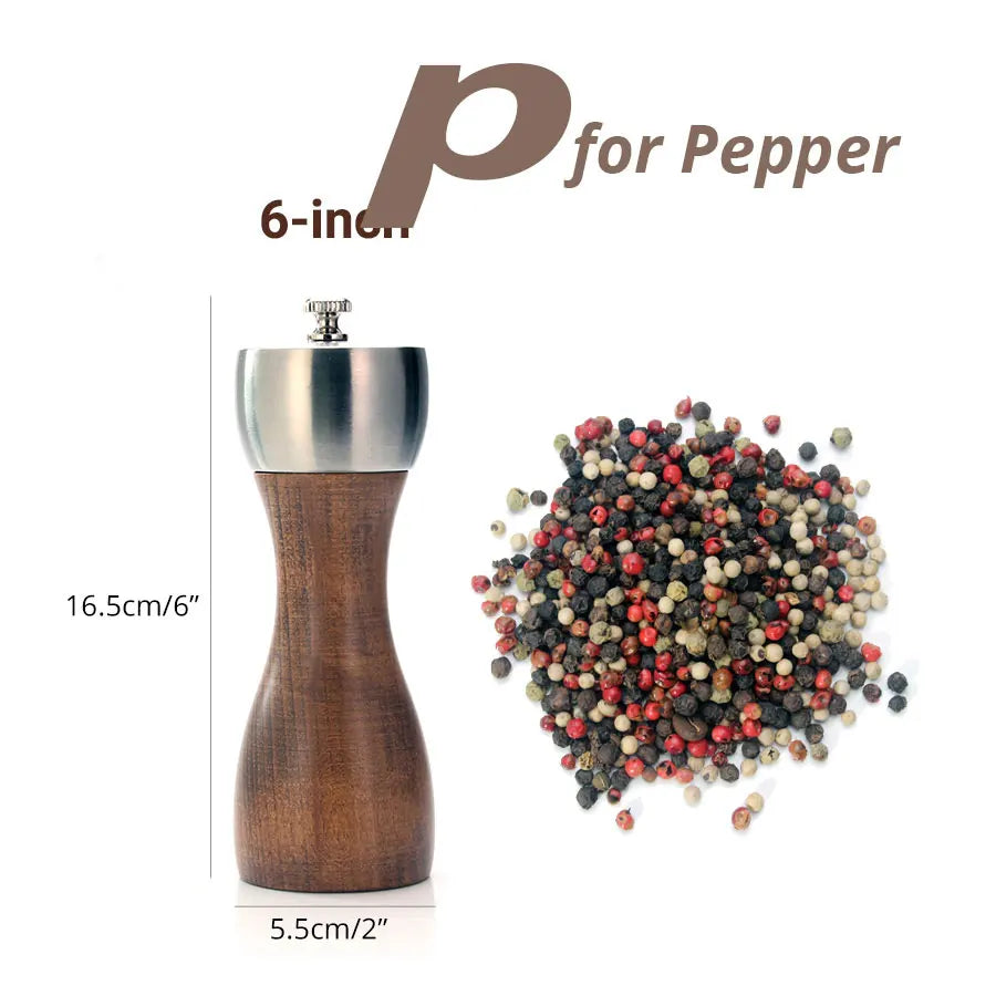 Premium Beech Pepper Mill, Salt and Pepper Grinder - Precision Carbon Steel Rotor Use for Peppercorn, Sea Salt, Pepper