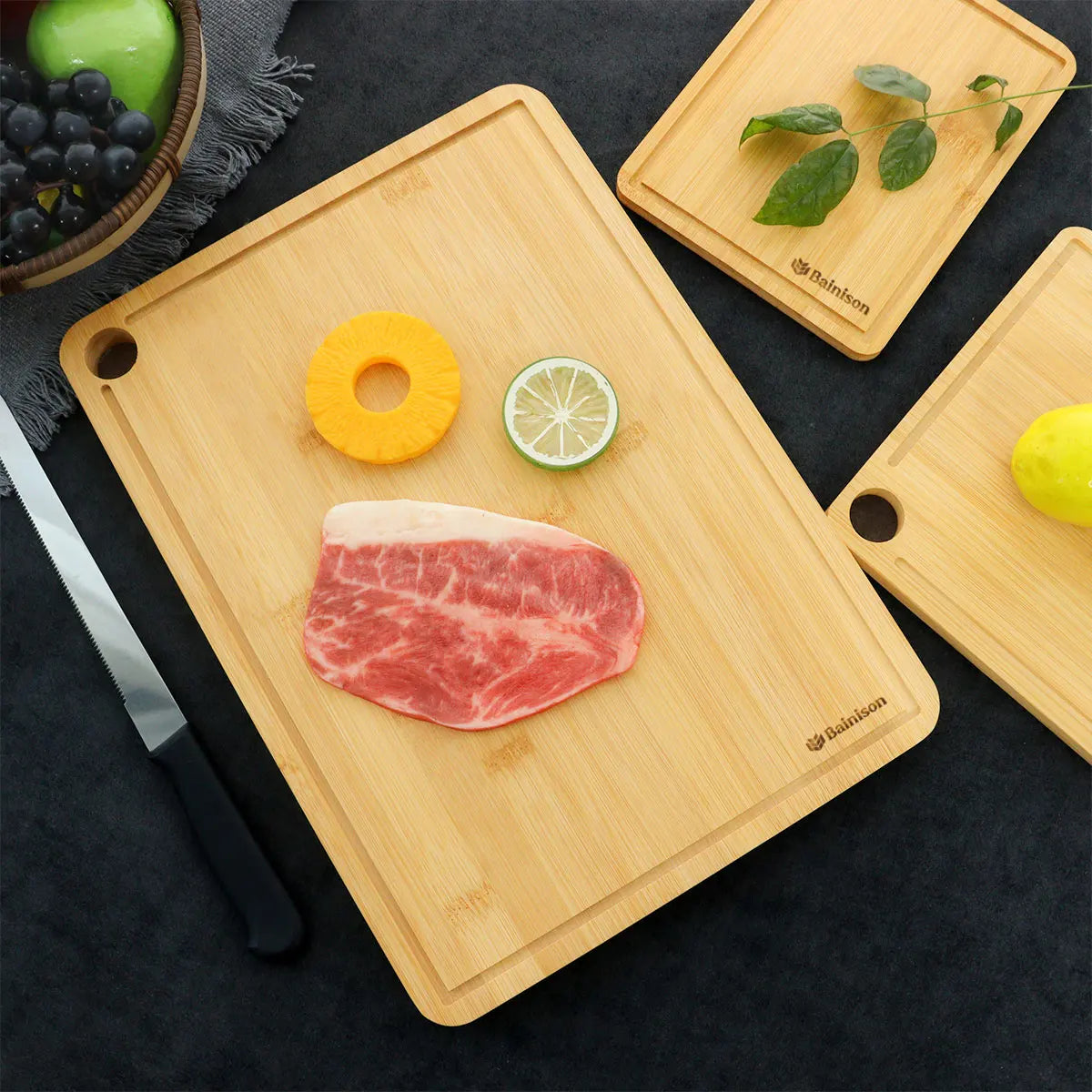 Bainison Bamboo Cutting Board-Camp Kitchen Essentials with Non-Slip Feet,Waterproof Outdoor Chopping Mat for RV Camping & Homev