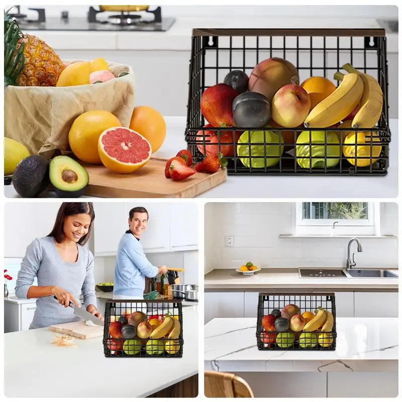 Kitchen Wall Mount Storage Rack Snack Organizer Wall Shelf Stackable Spices Dish Sink Rack for Storing Fruits and Vegetables