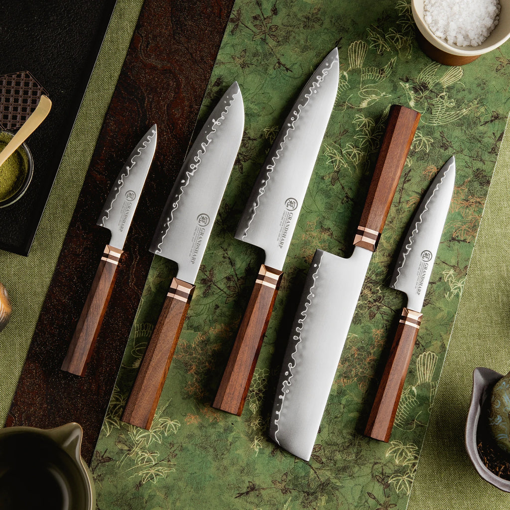 1-5Pcs Kitchen Knife Set ZDP-189 Steel Core 3 Layer Composite Africa Mkuruti Wood&Brass Handle 1-5Pcs Knife Set