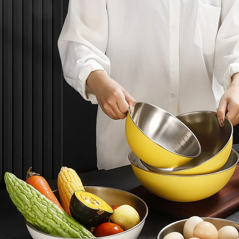 3PCS Stainless Steel Mixing Bowl Set - Kitchen Essentials with Measurement Marks Durable Kitchen Baking Cooking Salad Bowls Set