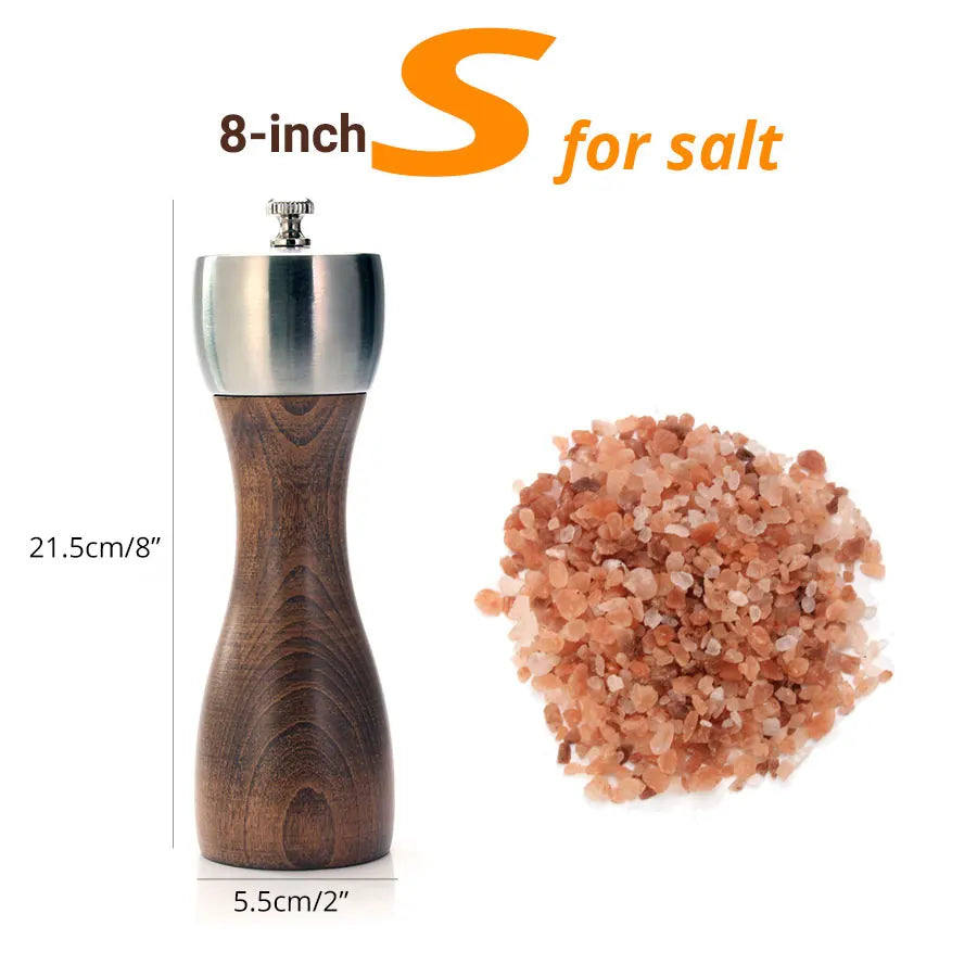 Premium Beech Pepper Mill, Salt and Pepper Grinder - Precision Carbon Steel Rotor Use for Peppercorn, Sea Salt, Pepper