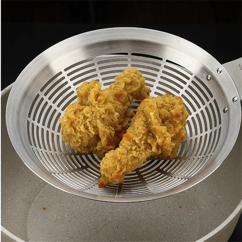 Super Large 304 Stainless Steel Colander Kitchen Oil Drainer Flying Basket Filter Tood Wood Handle Kitchenware Noodle Spoons
