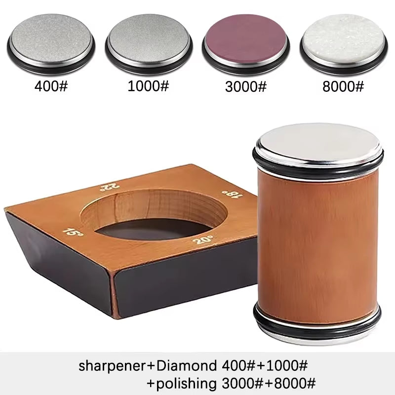 New Wooden【4 Angle】Rolling Knife Sharpener Kit for Straight Edge Roller Knife Sharpening with Industry Diamonds Chef Knife Set