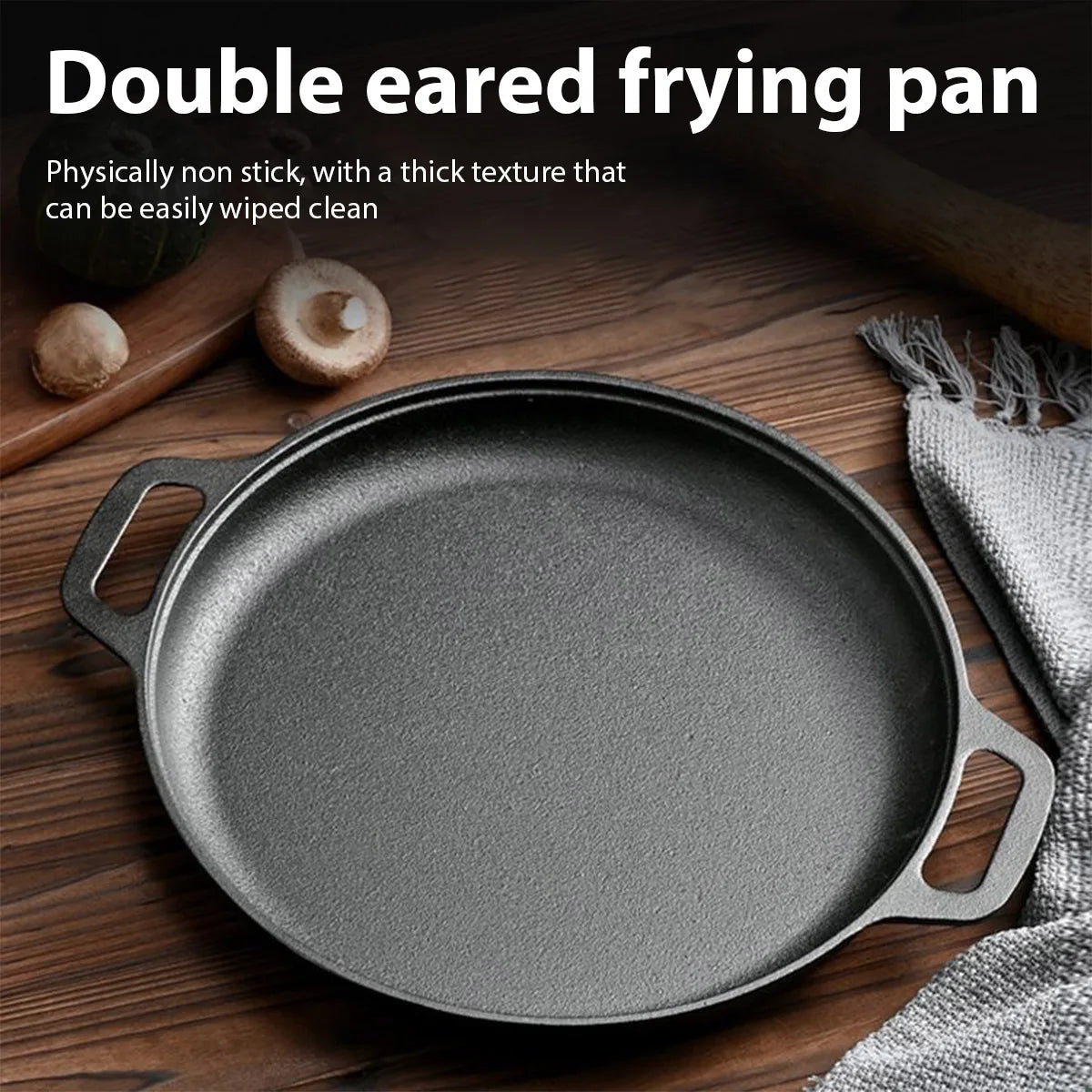 Cast Iron Frying Pan Non-Stick Pan Pizza Egg Pancake Pot Vegetable Steak Skillet Home Kitchen Flat Pan Omelette Outdoor Cookware
