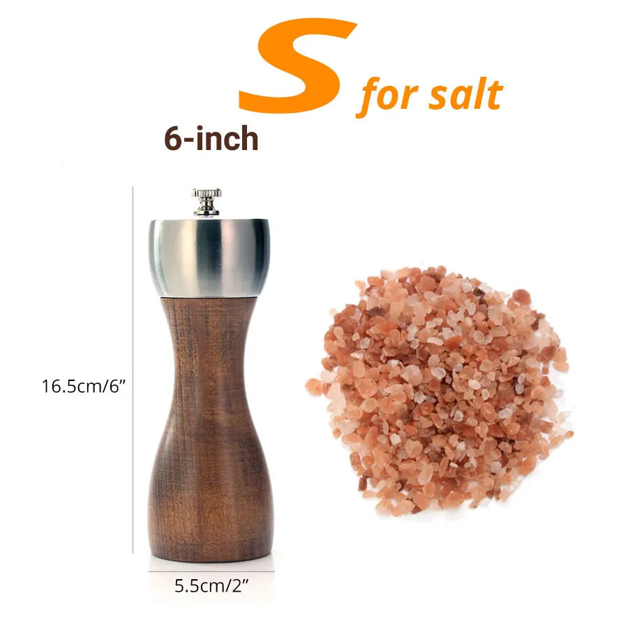Premium Beech Pepper Mill, Salt and Pepper Grinder - Precision Carbon Steel Rotor Use for Peppercorn, Sea Salt, Pepper