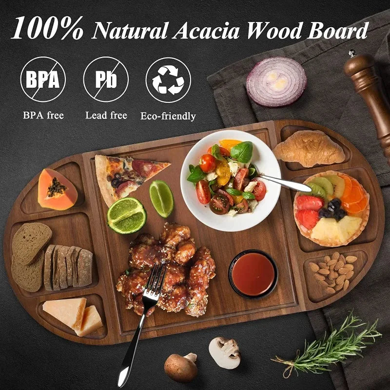 1Pcs Multipurpose Wooden Steak Cutting Board with Cheese Plate - Kitchen Chopping Board for Bread Vegetables Fruits
